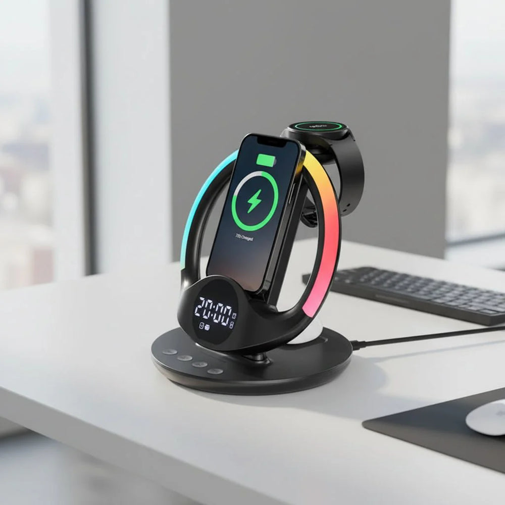 POWERHUB – 6-in-1 Charger with RGB Light & Alarm Clock Station