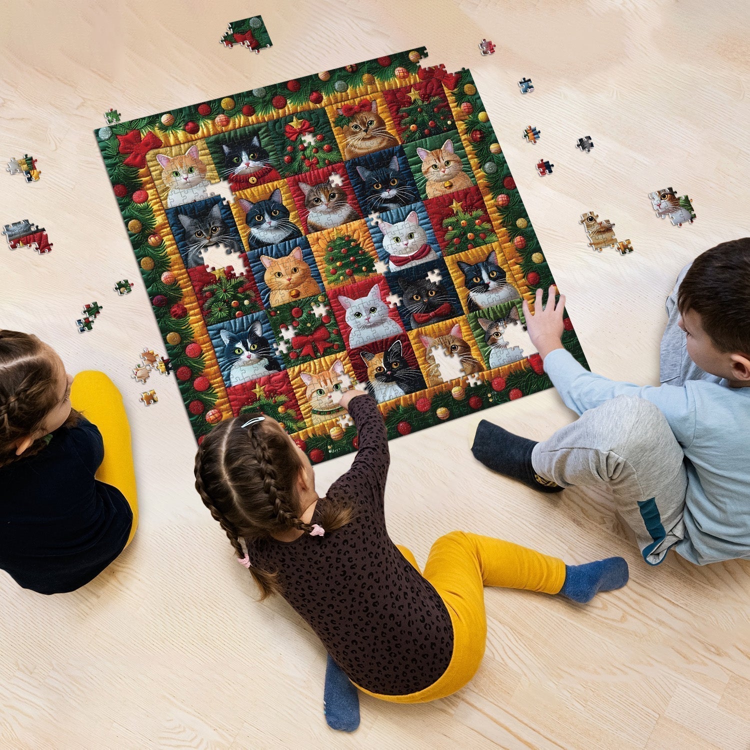 Christmas Cats Wooden Jigsaw Puzzle 1000 Pcs