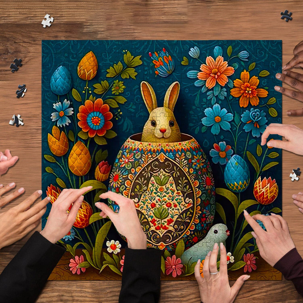 Bunny among Easter eggs | 1000-Piece Wooden Jigsaw Puzzle