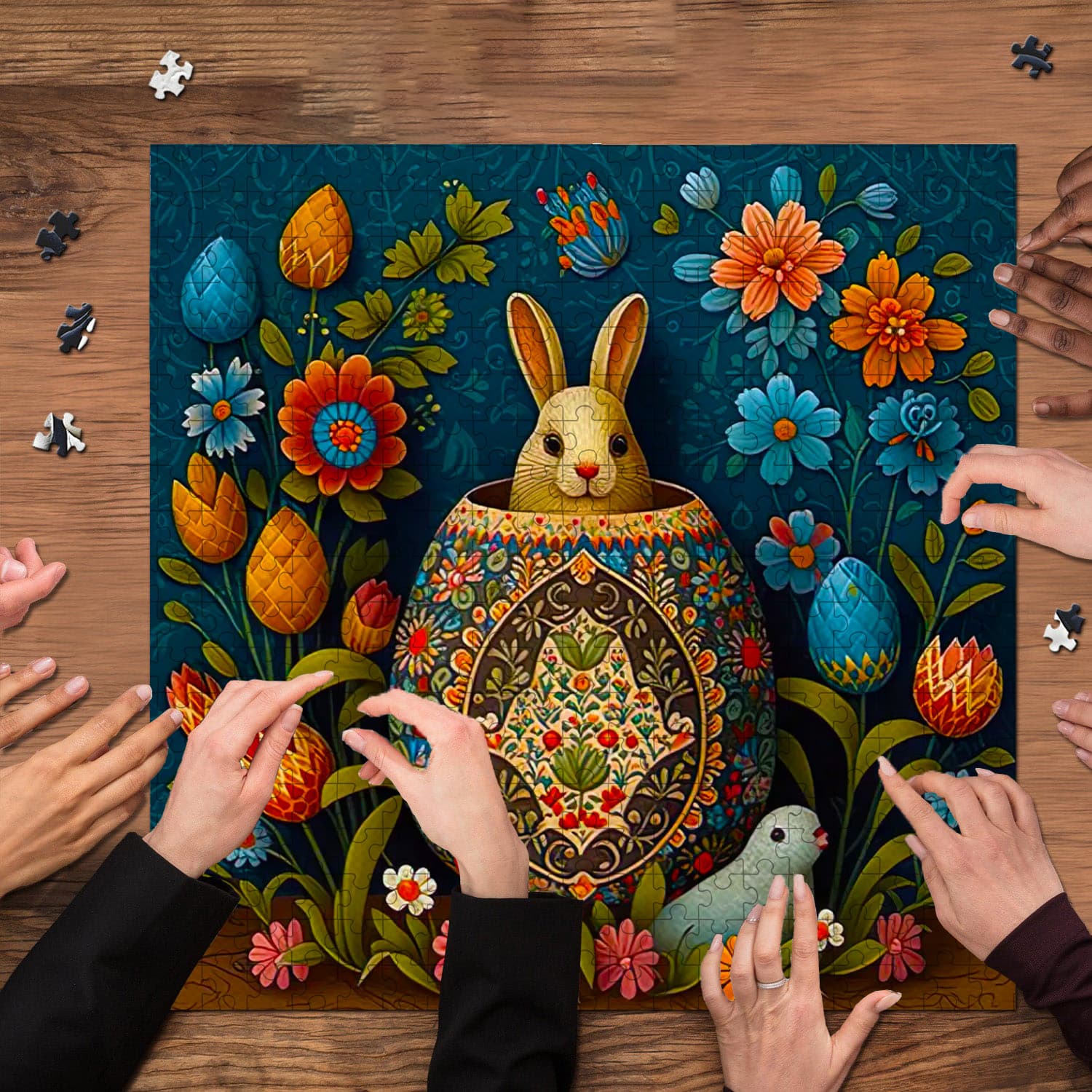 Bunny among Easter eggs | 1000-Piece Wooden Jigsaw Puzzle